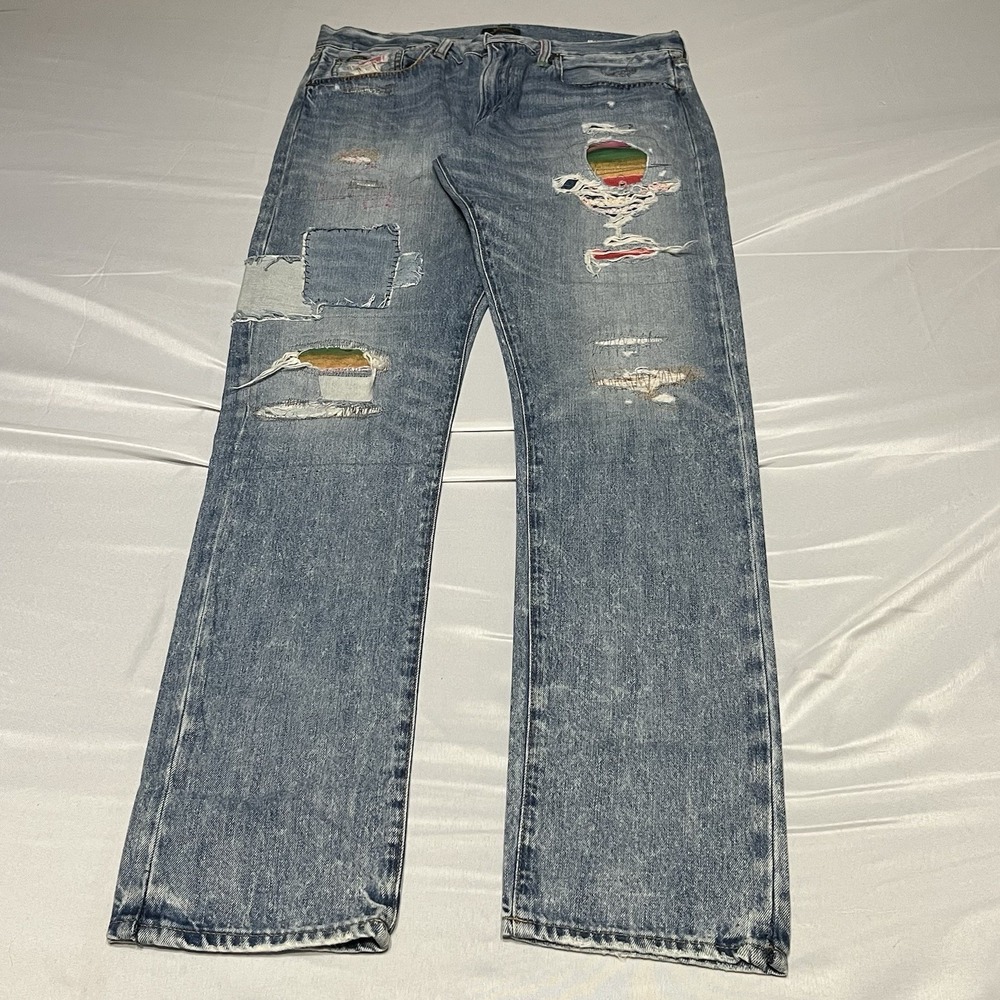 Polo Ralph Lauren Sullivan Slim Patch Jeans Fits 34x34 Distressed Patchwork